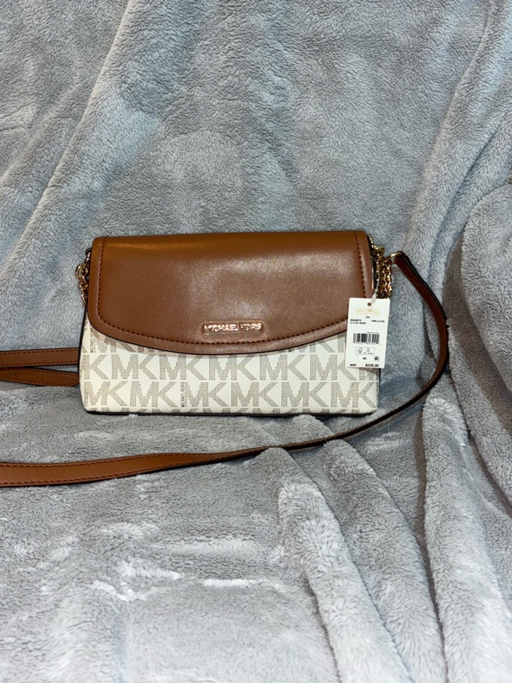 Michael Kors Brown and Cream MK Logo Crossbody